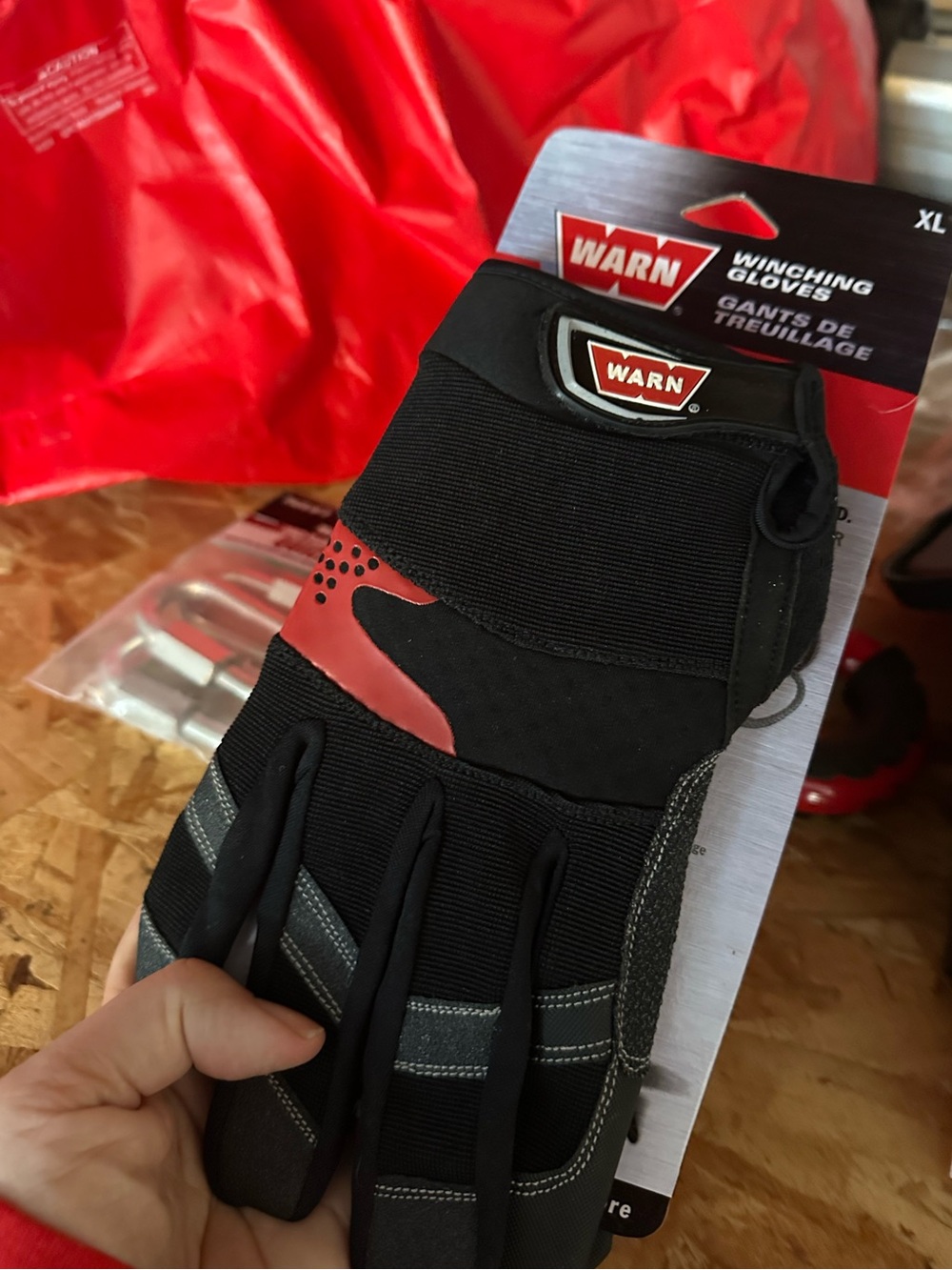 Men's Black and Red Winching Gloves
